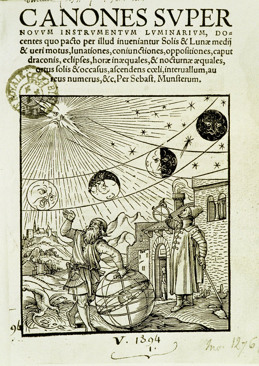 Sol- og månebevegelsene observert av astronomer - frontispice av boken "" Super Canones"" av Unknown artist