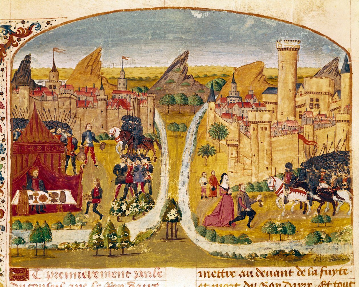 Overgivelsen av en by i Mesopotamia Miniatyr hentet fra "" Faktabok om Alexander den store"" av Quintus Curtius Rufus (Quinte Curce) (1. århundre), ca. 1468. (Ms 1335) Reims. Kommunebibliotek av Unknown artist