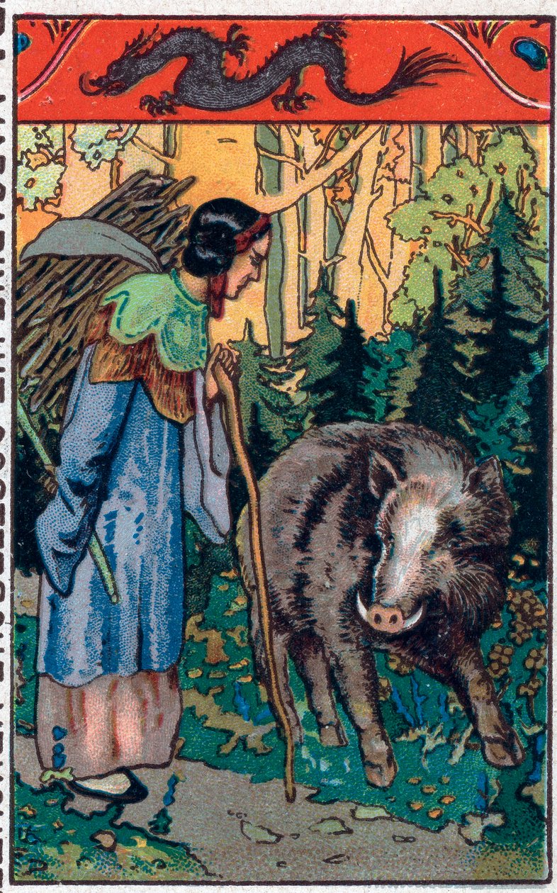 Det forferdelige villsvinet. Kinesisk fortelling. Kromolitografi fra slutten av 1800-tallet. av Unknown artist