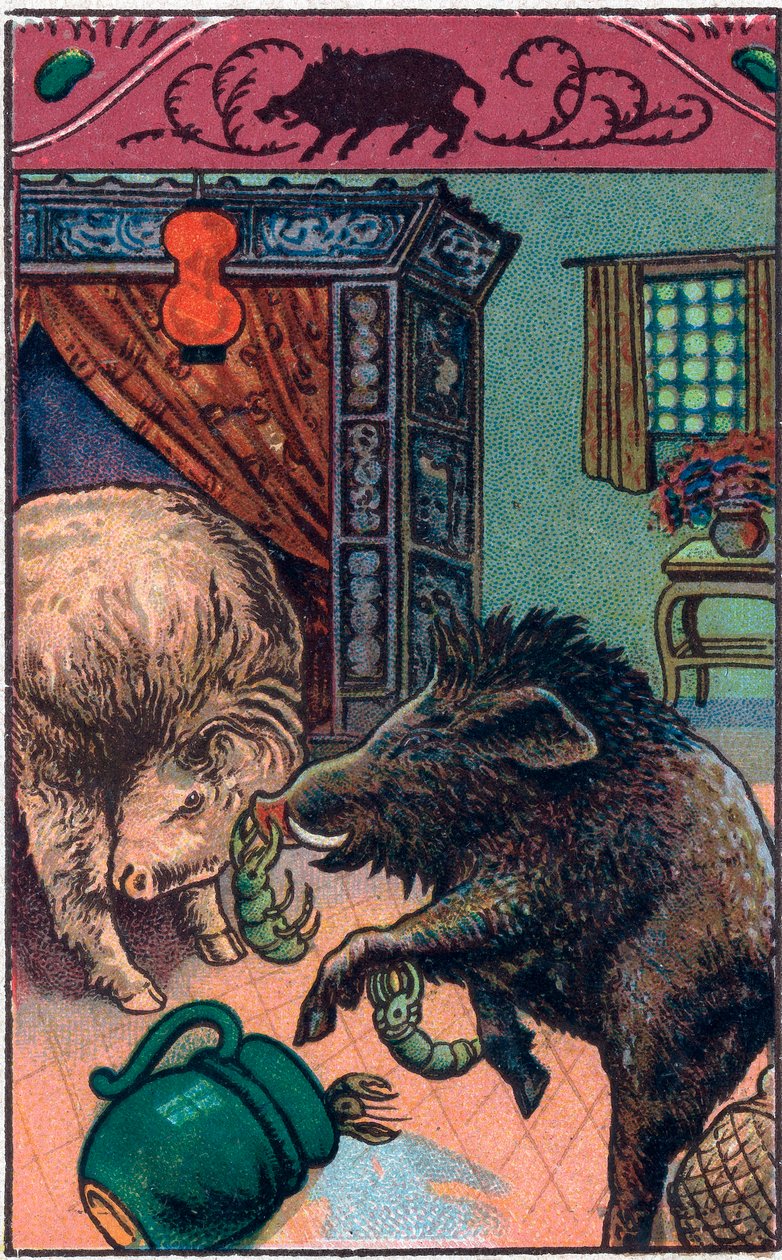 Det forferdelige villsvinet. Kinesisk fortelling. Kromolitografi fra slutten av 1800-tallet. av Unknown artist