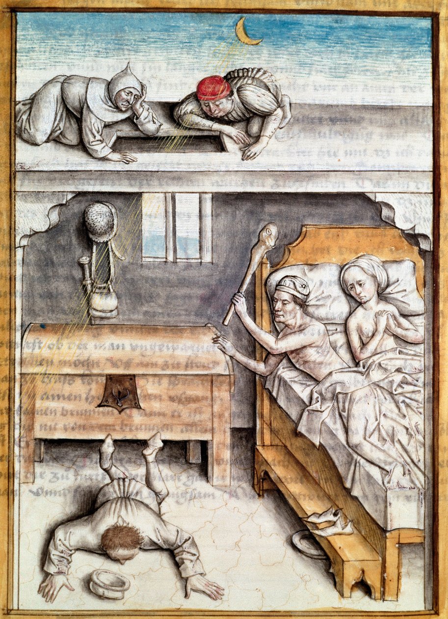 Tyven som brøt seg inn i et hus blir straffet Miniatyr fra en tysk oversettelse av fablene om "Kalila (Calila) og Dimna" av Bidpai. (ms. 1389, fol. 4) rundt 1480 Chantilly, museum Conde av Unknown artist