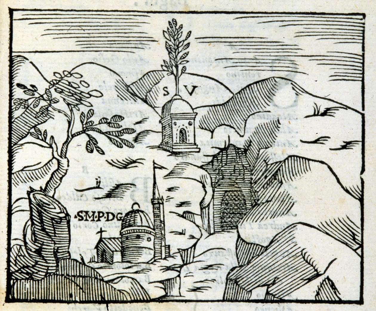 Graven til Virgil (70 f.Kr. - 19 f.Kr.) i Pozzuoli (Pozzuoli). Xylografi etter en turistguide fra 1600-tallet. av Unknown artist