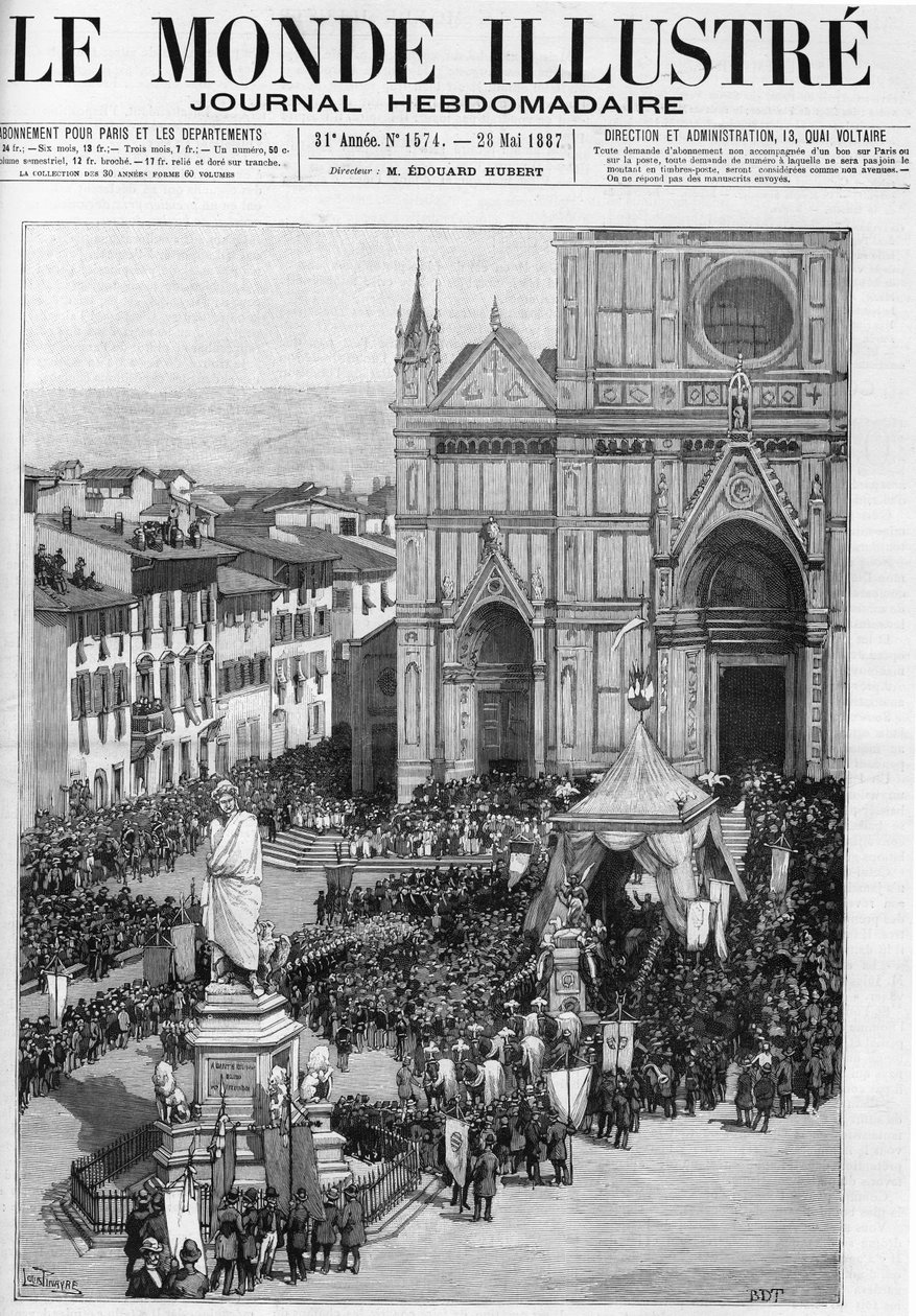 Oversettelsen av restene av Gioacchino Rossini i Santa Croce-kirken i Firenze (Italia), i "" den illustrerte verden"" 1887. av Unknown artist