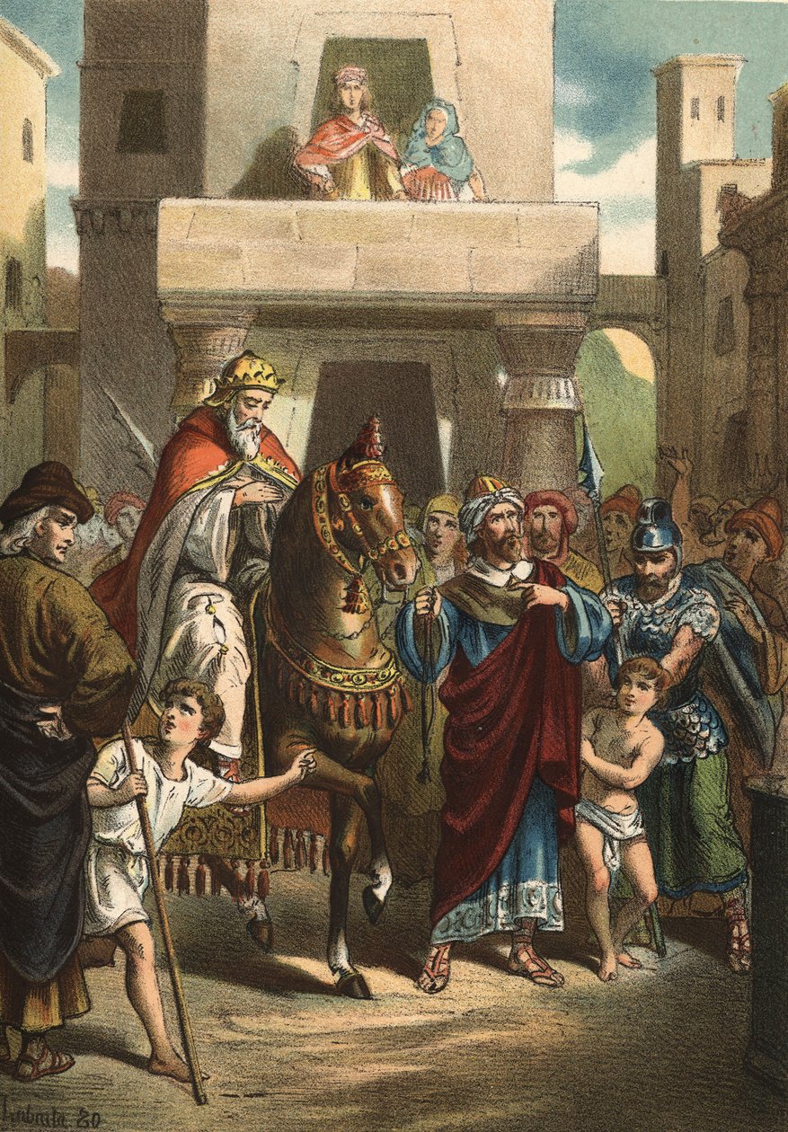 The triumph of Mardochee (or Mordekhai or Mordecai), biblical character (Life-fifth century BC).in “” El Culto de la Hermosura”” by Juan Justo Huguet, Molinas Hermanos editores av Unknown artist