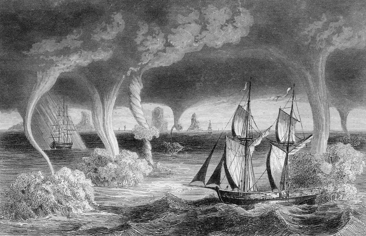 Stammene... stiger fra havet til himmelen, og produserer forferdelige effekter. av Unknown artist