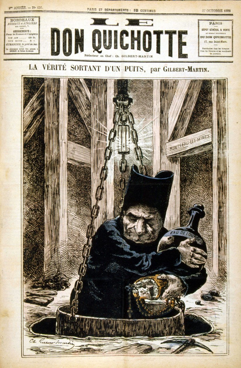 Sannheten kommer ut av en brønn - i Le Don Quixote du 27/10/1882 av Unknown artist