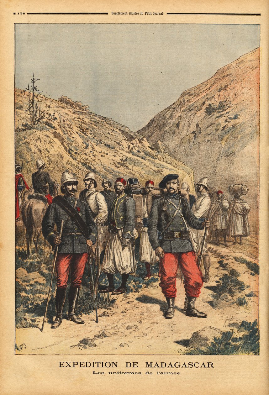 Hærens uniformer, et kampanjeantrekk for ekspedisjonen fra Madagaskar. Gravering i "" Le petit journal"" 21.04.1895. Selvas samling. av Unknown artist