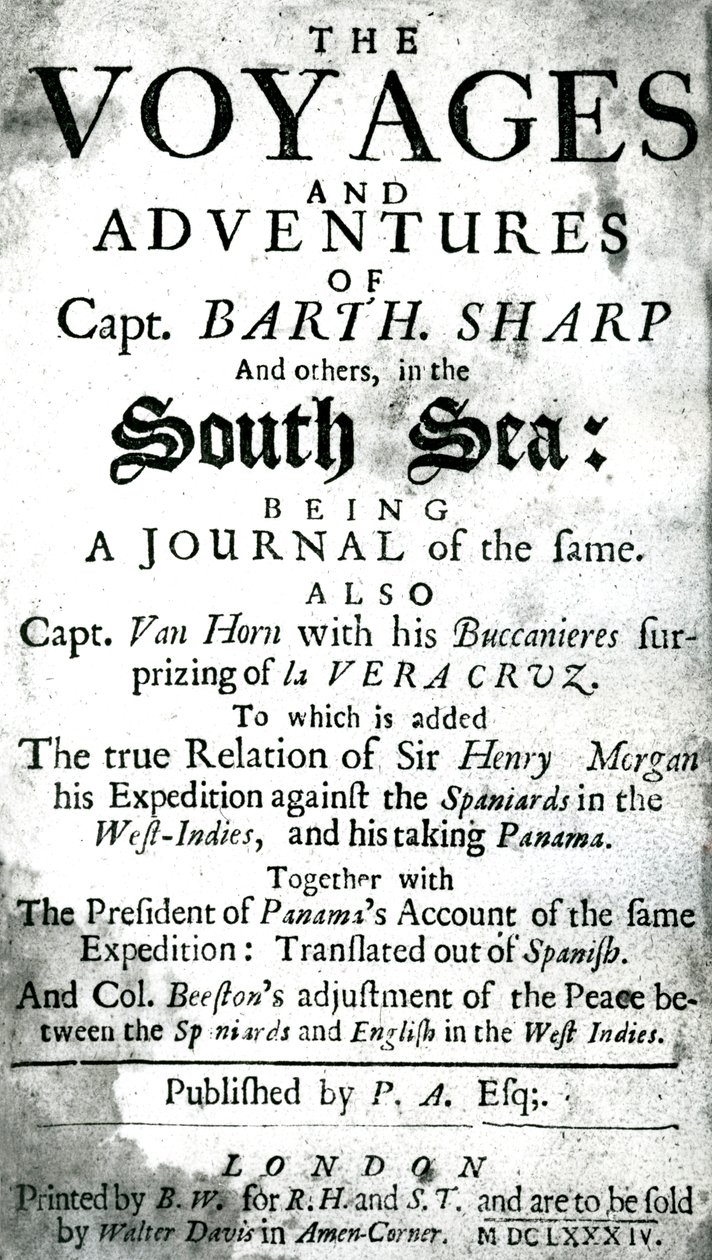 Reisene og eventyrene til kaptein Bartholomew Sharp og andre i Sørsjøen, ca. 1684 av Unknown artist