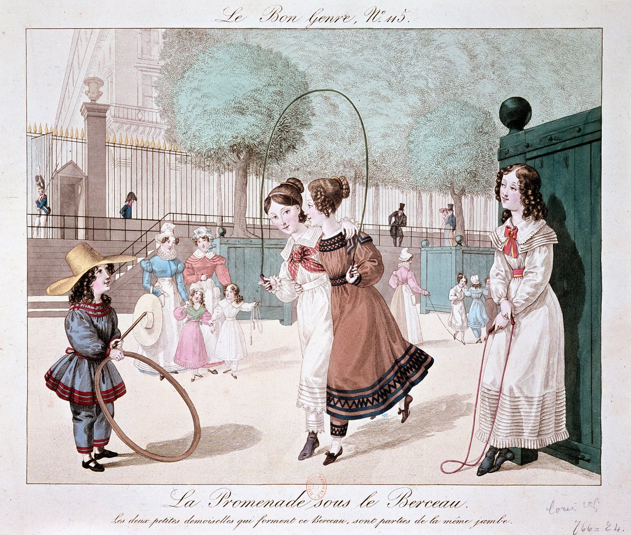 Turen under vuggen: De to små damene som danner denne vuggen, er fra samme ben (Jardin des Tuileries), ca. 1840 av Unknown artist