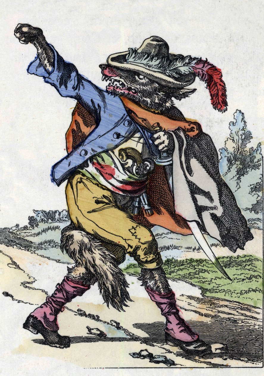 The wolf. Illustration of the tale “Compere le Loup, Maitre Renard, Comere la Chevre et ses petits biquets”” after a fable by Jean de la Fontaine. In “” Tales from the home for the little ones””. Anonymous engraving of the 19th century. av Unknown artist