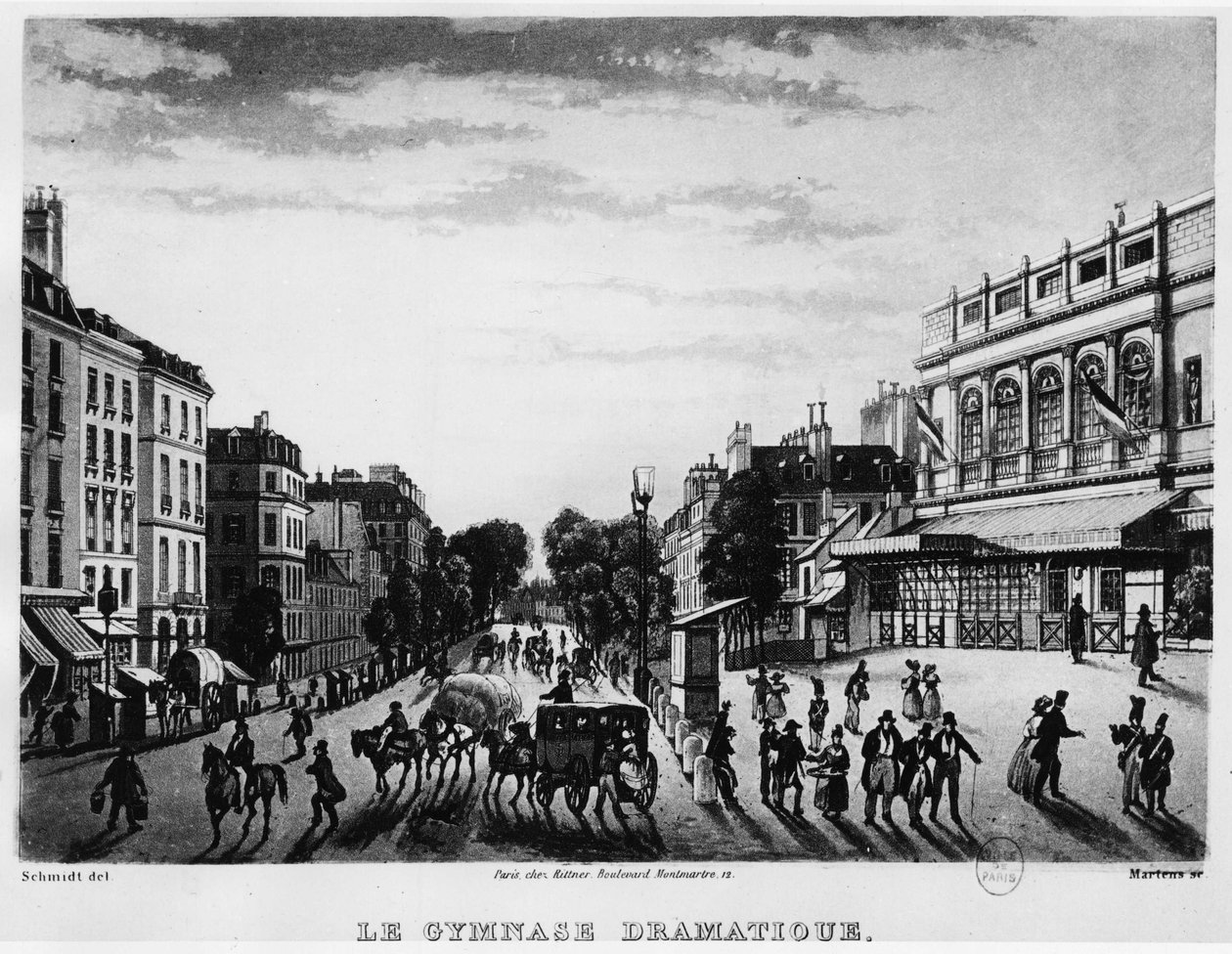 Teater: Dramatisk Gymnasium Boulevard Bonne Nouvelle - gravering av Unknown artist