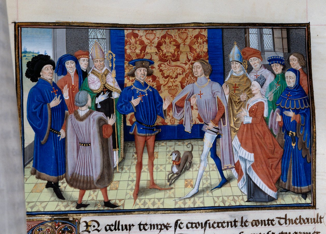 Thibaut III av Champagne (1179-1201), Louis (død 1205), greve av Blois og Chartres, og Baudouin IX av Flandern (eller Baudouin VI av Hainaut), kjent som Baudouin I av Konstantinopel (1171-1206), møtes. Miniatyr i "" Chronicle du temps de Herode Antipas""" av Unknown artist