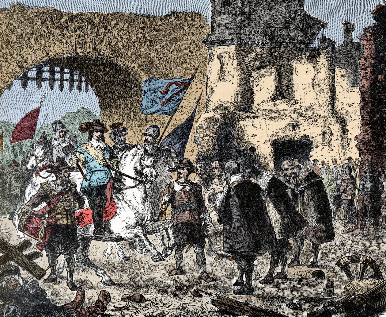 Tretti år gammel: General Bernard av Sachsen Weimar (Sachsen-Weimar) (1604-1639) mellom seirende i Breisach (Tyskland) - Bernhard av Weimar inn i Breisach - av Unknown artist