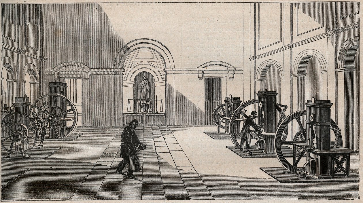 Thonnelier monetary press at La Monnaie in Paris - engraving from 1877 av Unknown artist