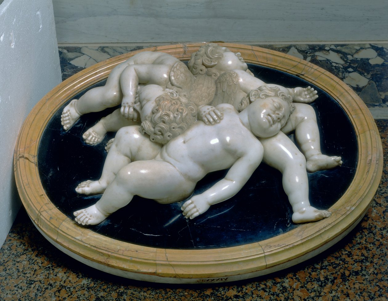 Tre sovende putti av Unknown artist