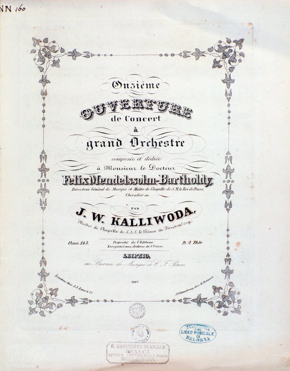 Tittelside til partituret til ouverture nr. 11 av Kalliwoda av Unknown artist