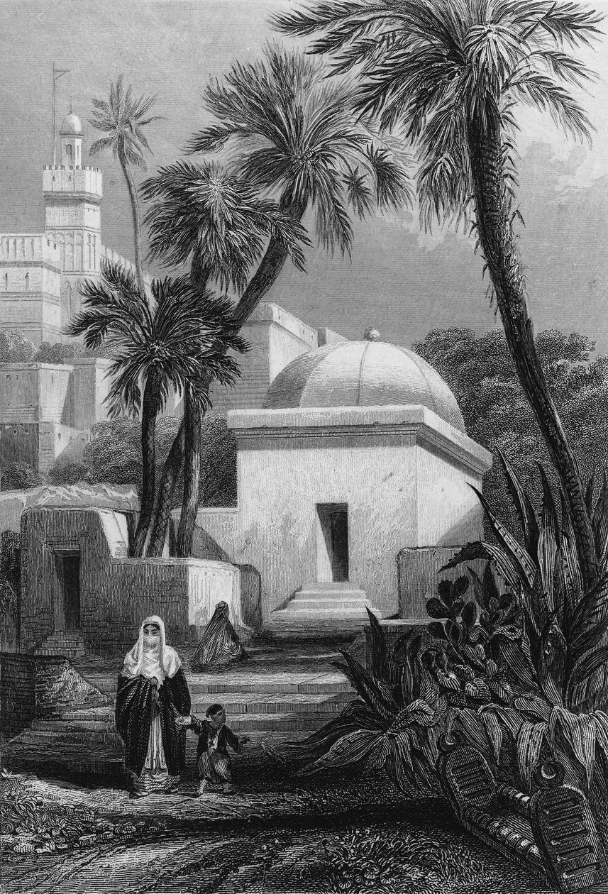 Tombs of the Moorish inhabitants in a cemetery of Algiers in Bab-el-Oued av Unknown artist