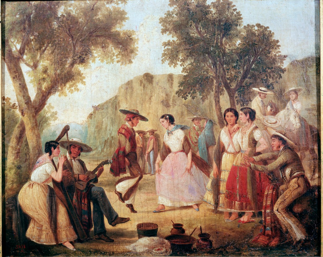 Tradisjonell meksikansk dans, maleri fra 1800-tallets Mexico, National Historic Museum, Chapultepec Castle av Unknown artist