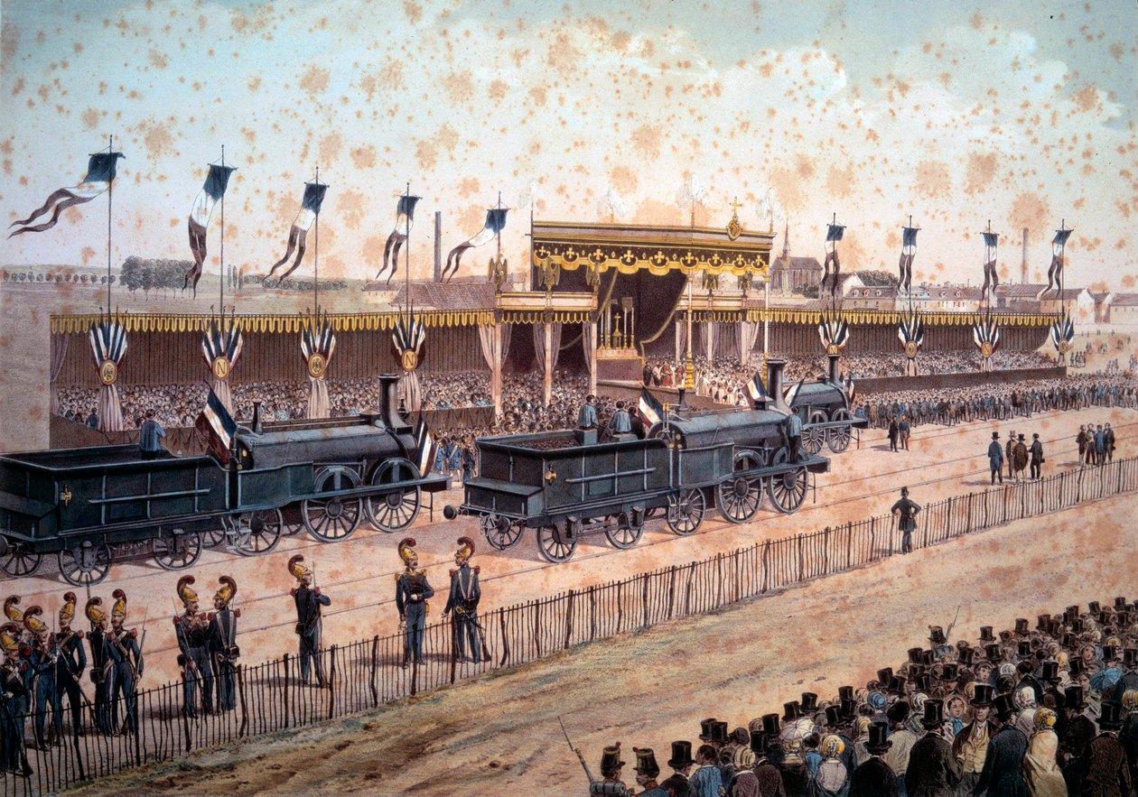 Transport: innvielse av jernbanelinjen mellom Paris og Strasbourg. 1864. Gravering Paris, B.N. av Unknown artist