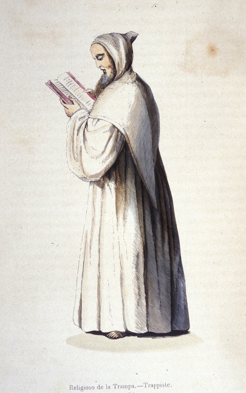 Trappistmunk, Citeaux-ordenen som observerte det reformerte styret til Trappe innstiftet i 1664 av Rancé. Gravering av 1800-tallet. av Unknown artist