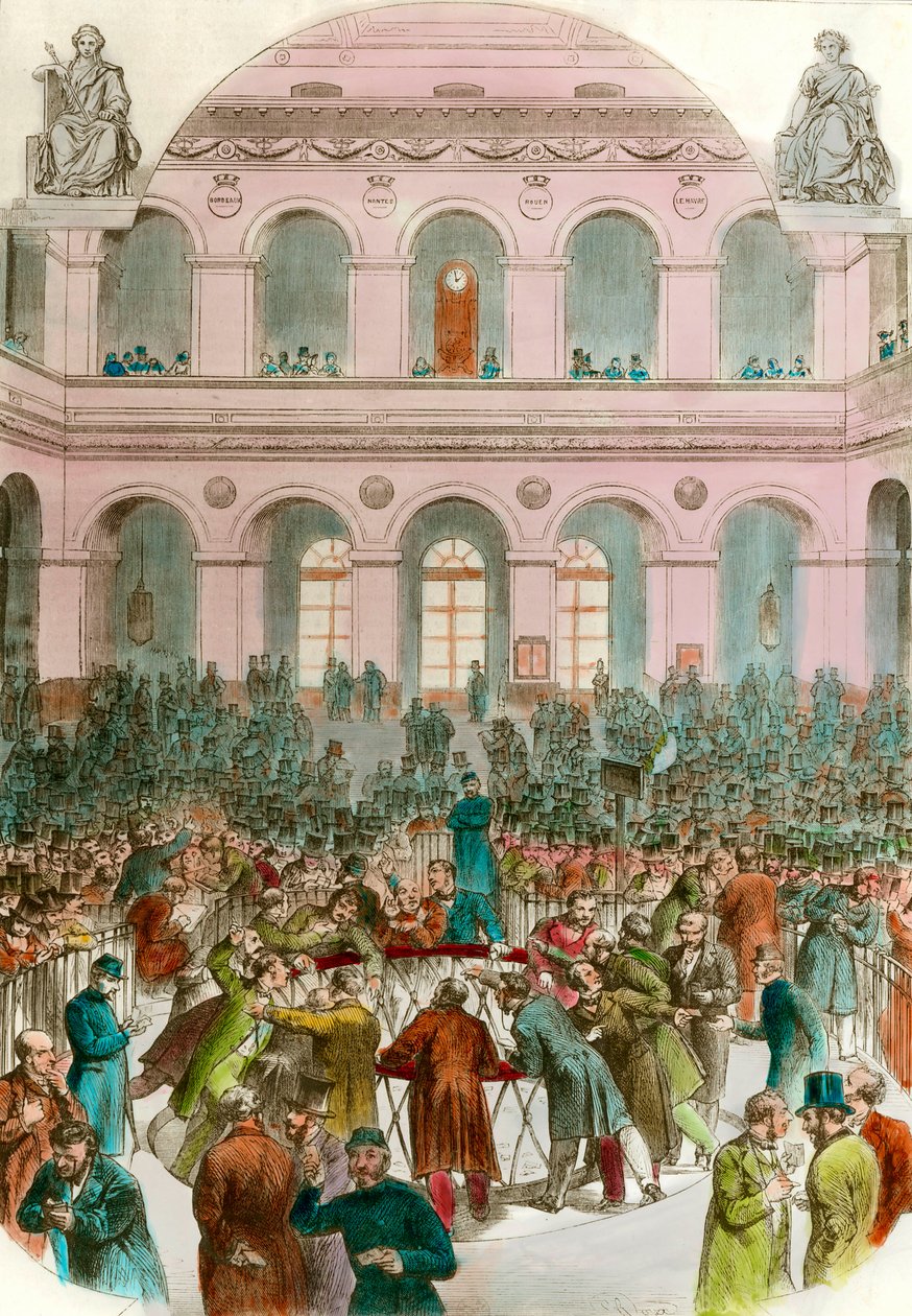 Søppel av bytteagenter ved Bourse de Paris Gravering 1856 Privat samling av Unknown artist