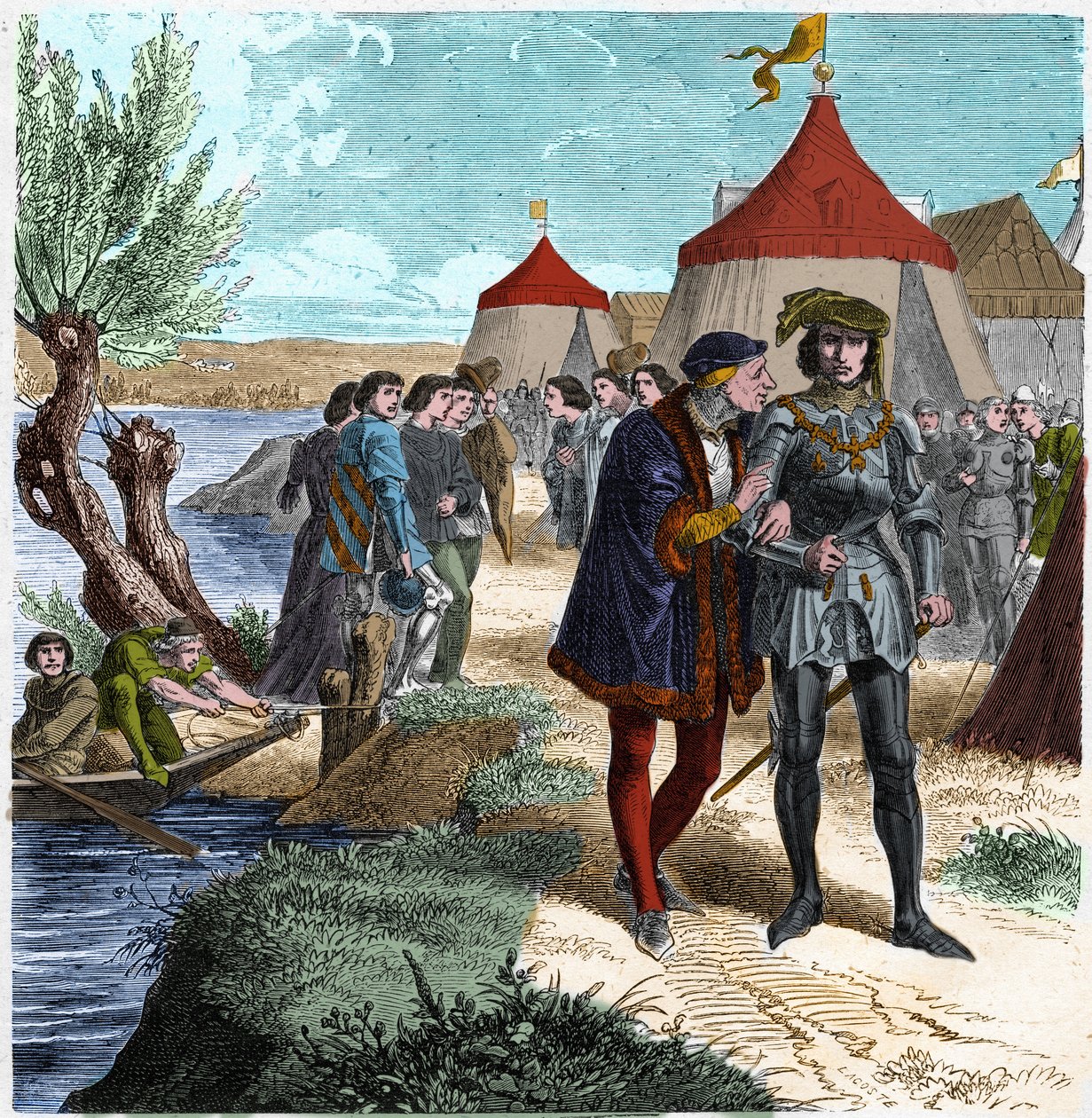 Treaty of Conflans on 5/10/1465 between the King of France Louis XI and Charles de Charolais (later Charles the Temeraire) ending the revolt of nobles or League of Public Good. Engraving in “” Histoire De France En Cent Paintings by Paul Lehugeur “” 1891. av Unknown artist