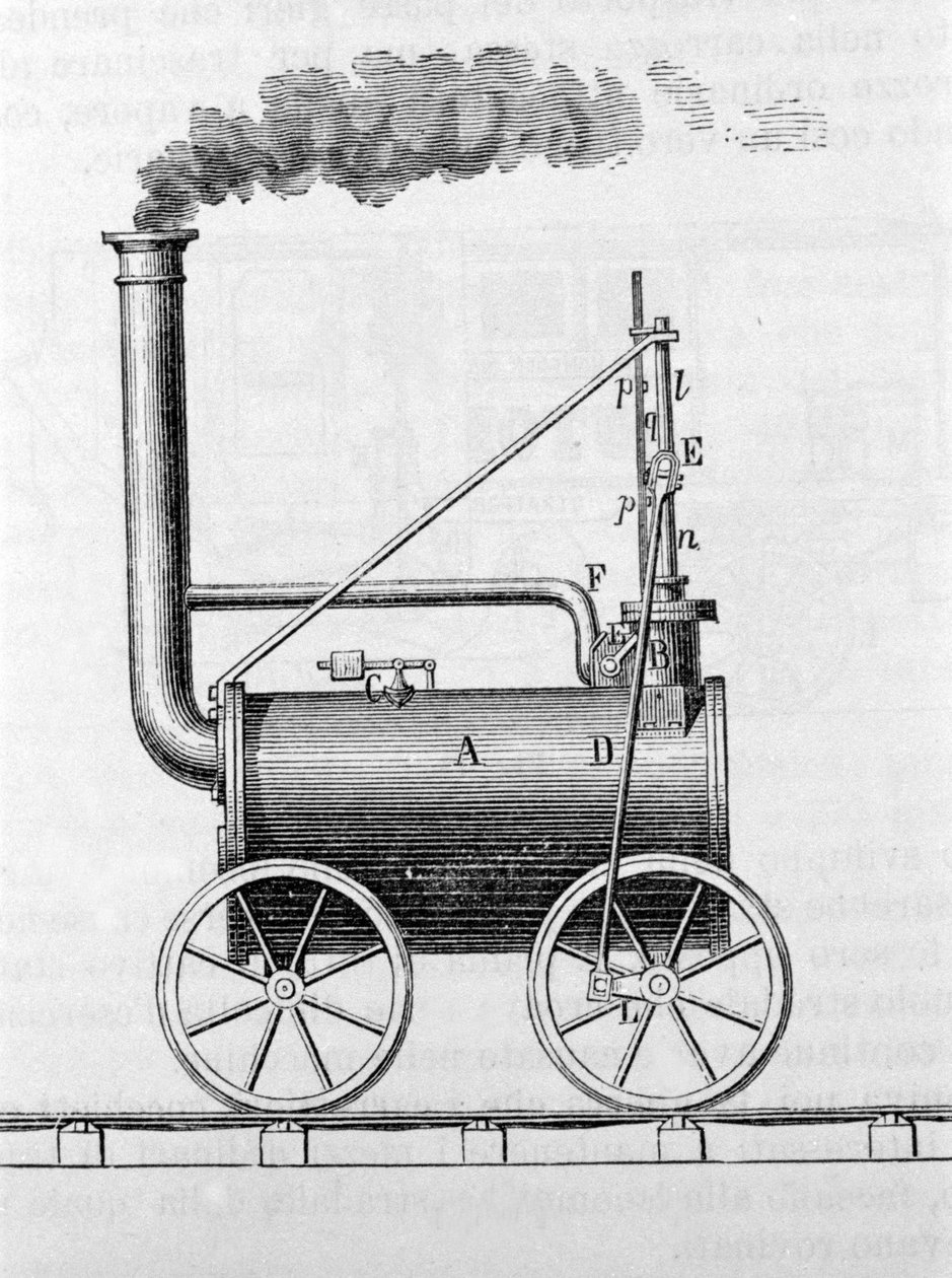 Trevithick lokomotiv. 1800-talls gravering. av Unknown artist