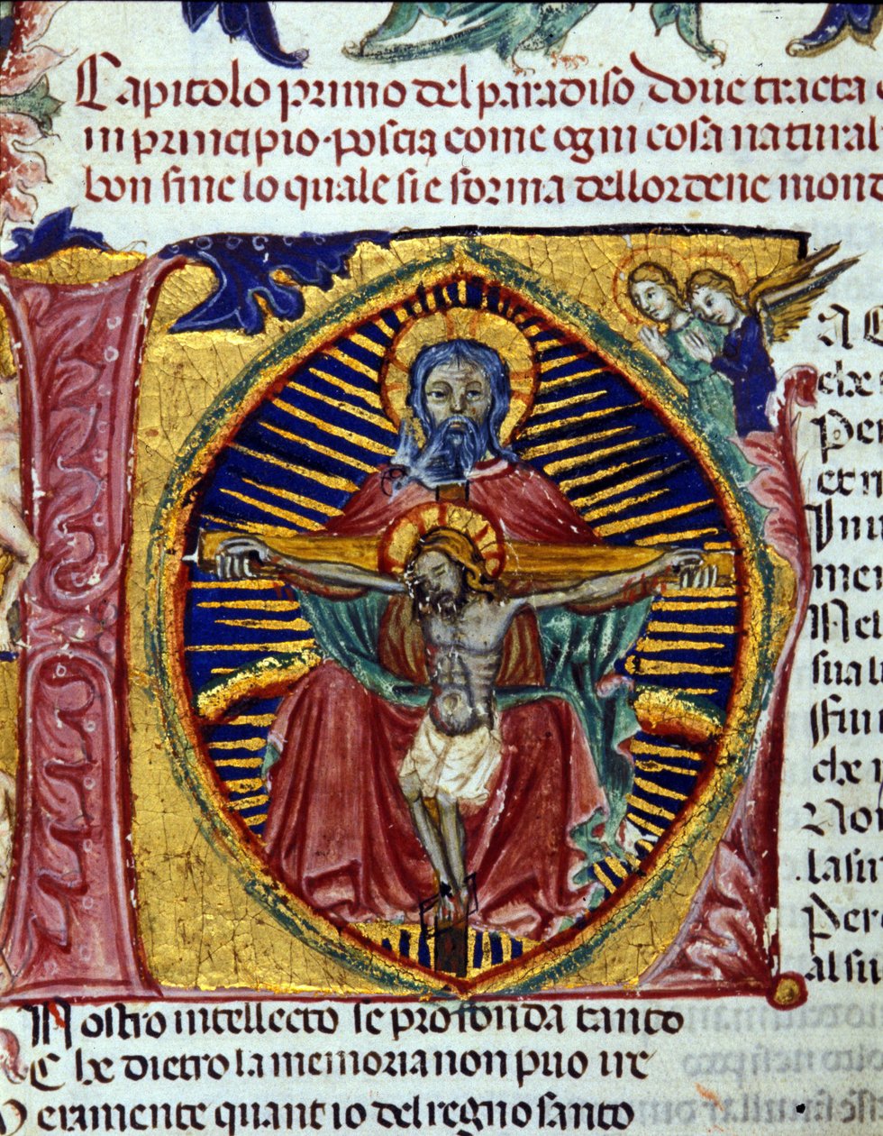 Treenighet (Den Hellige Ånds due sees i Faderens skjegg). Codex opplyst av Unknown artist