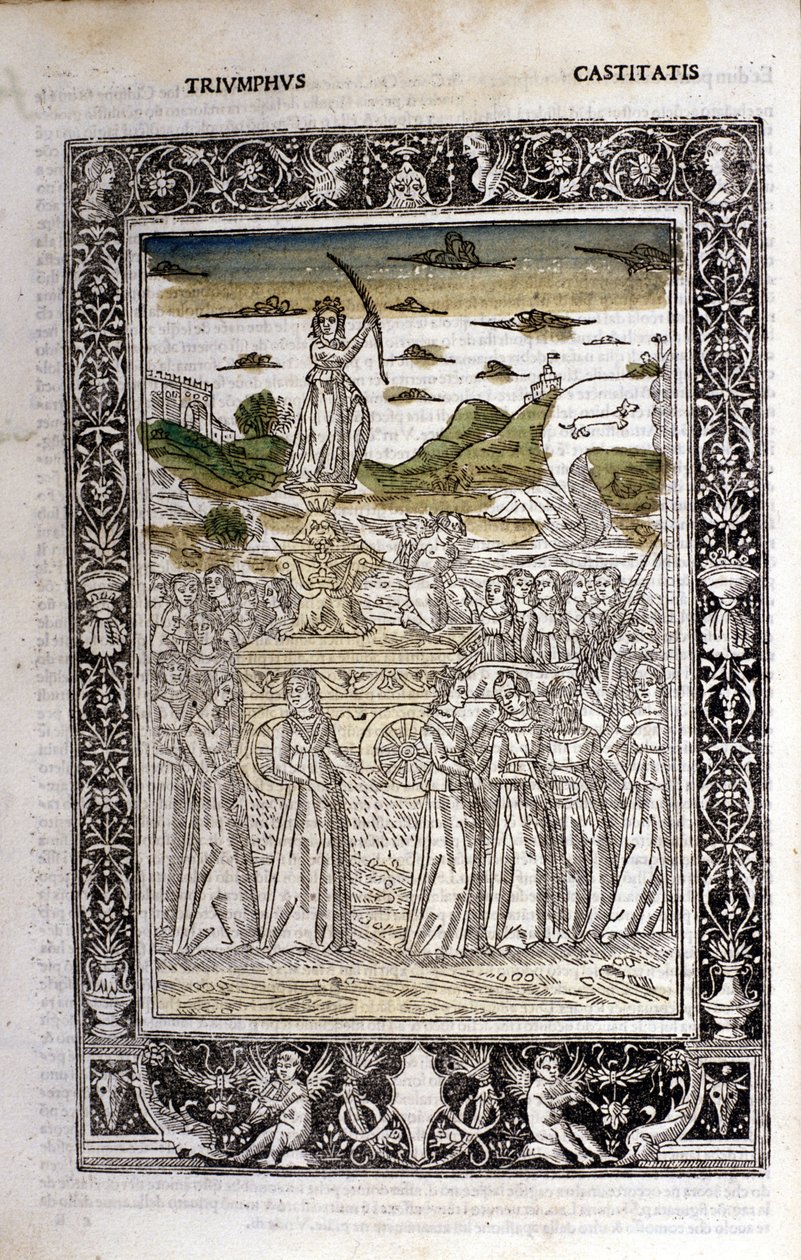 Triumf for kyskheten til Petrarca (Francesco Petrarca). Miniatyrer sd. Bibl. Trivulziana, Milano. av Unknown artist