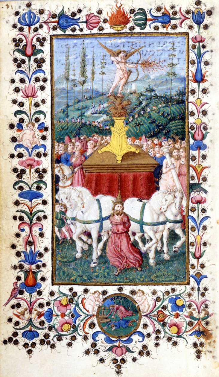 Triunfus Amoris (kjærlighetstriumf) av Francesco Petrarca (Petrarca). 1400-talls manuskript. Trivulziana, Milano. av Unknown artist