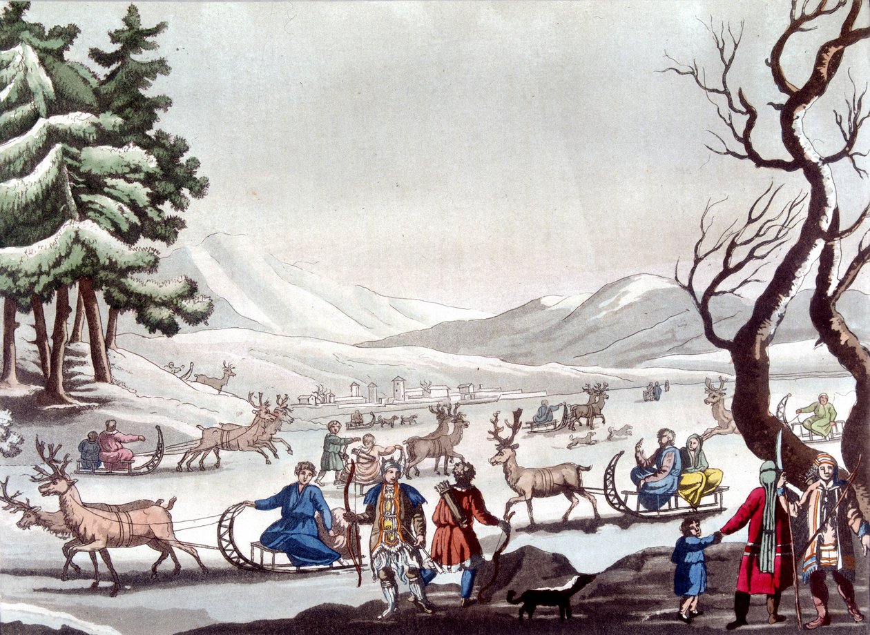 Tunguser, Sibir. Tegning av Cartelli. Library of Decorative Arts i Paris. "" Den eldgamle og moderne drakten"" av Unknown artist