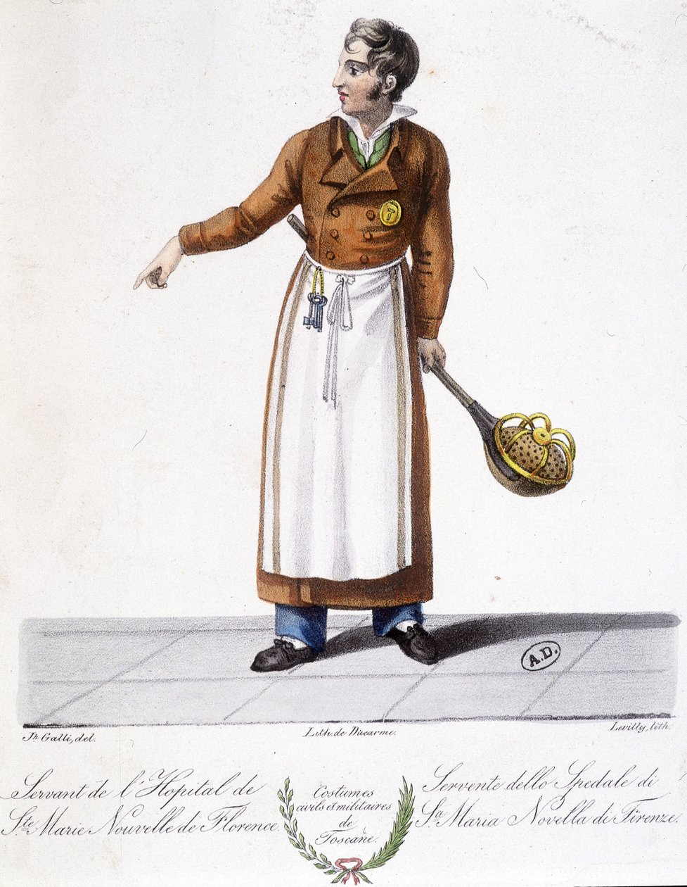 Toscana-kostyme: Sykepleier. Tjener fra sykehuset Santa Maria Novella i Firenze. Gravering av 1800-tallet. av Unknown artist