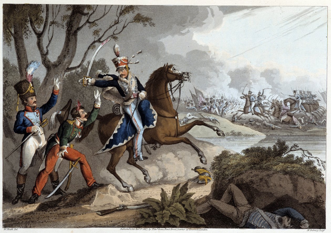 To franske offiserer tatt til fange i slaget ved Albuera - i "Historiske, militære og sjøanekdoter ..." av Edward Orne av Unknown artist