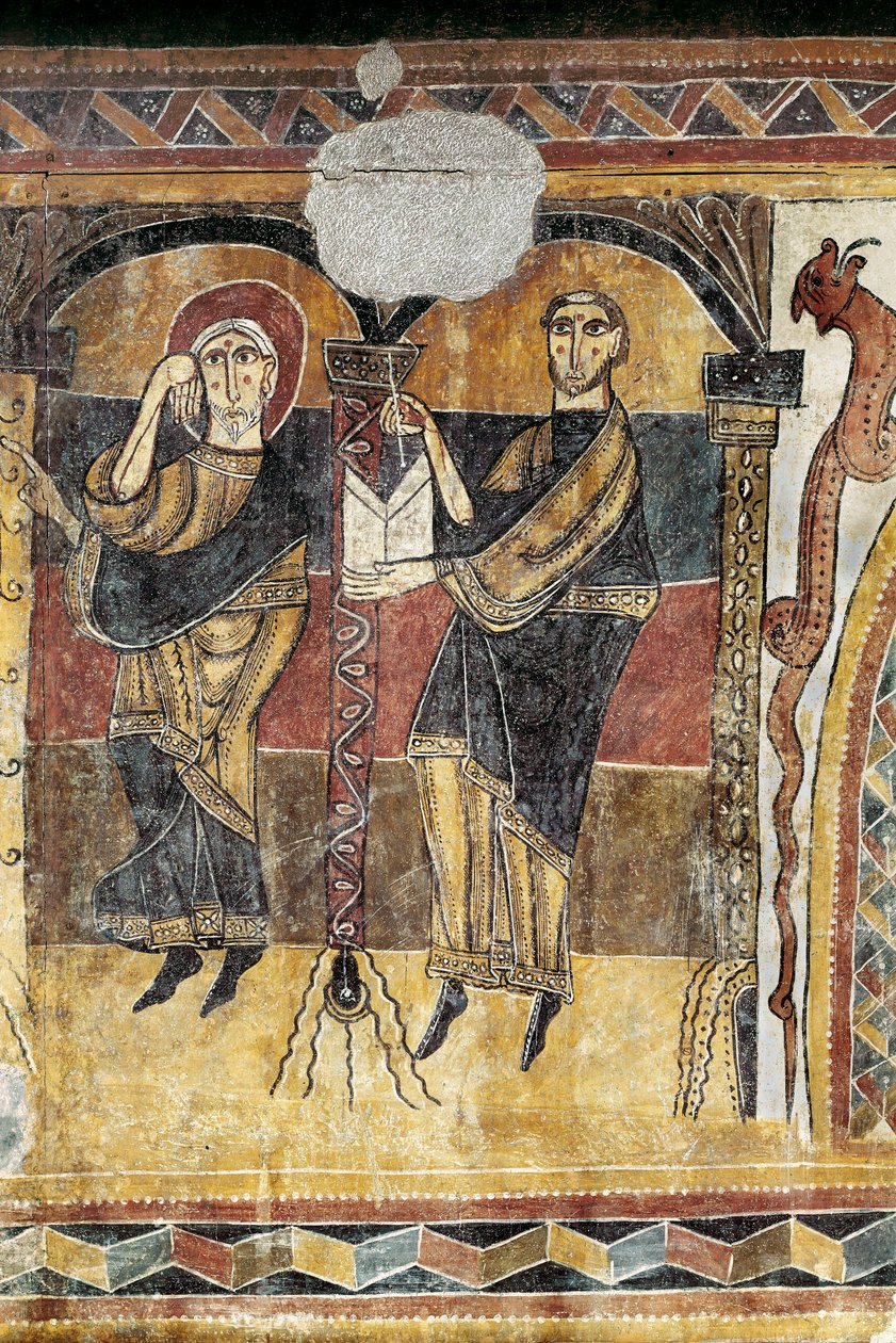 To helgener. Detalj av en freske fra kirken Saint Mary of Taull. 1123 omtrent. Barcelona. Nasjonalmuseet for kunst i Catalonia. av Unknown artist