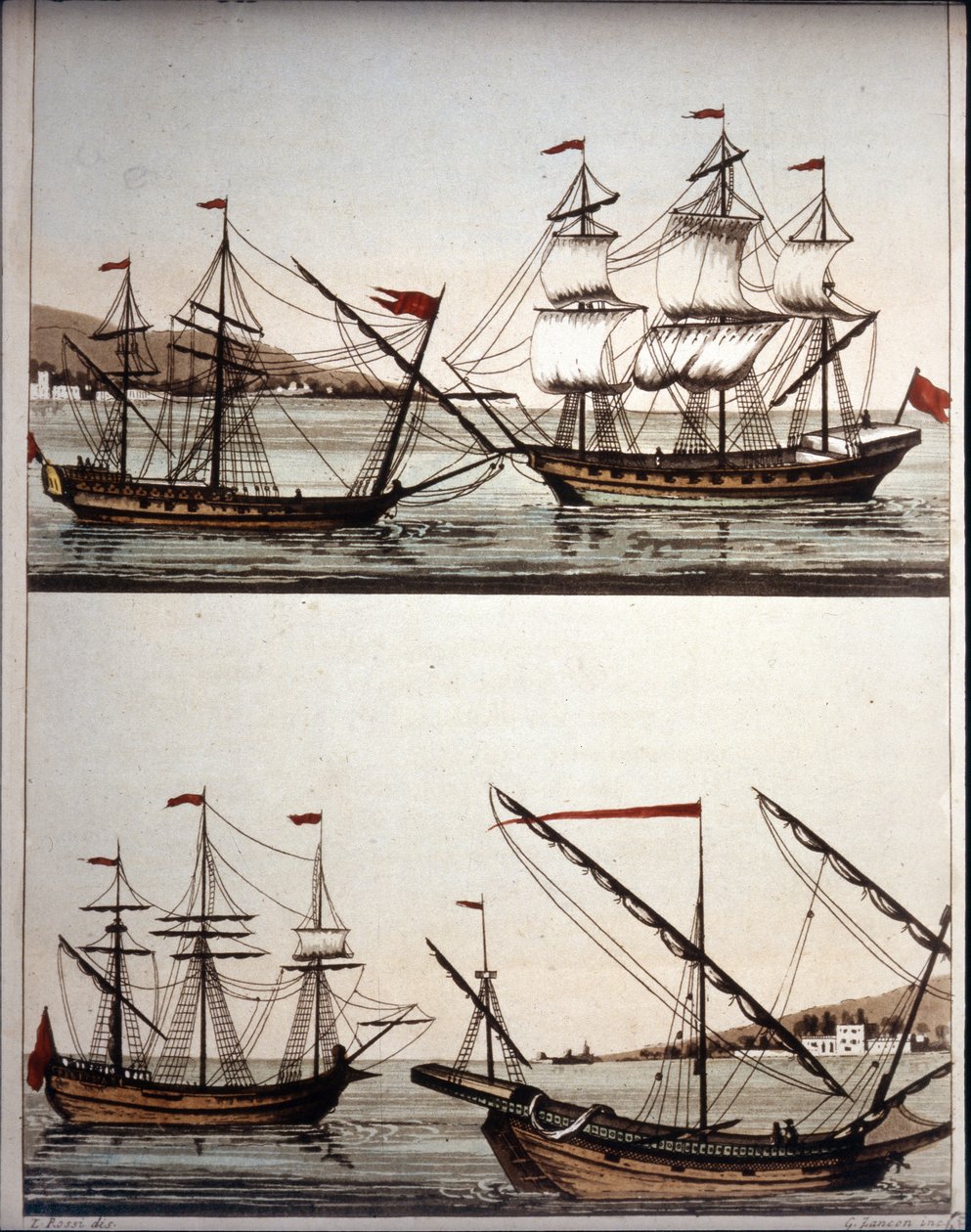 Typiske båter av barbariske pirater, - i "Den eldgamle og moderne drakten" "de Ferrario, Milano av Unknown artist