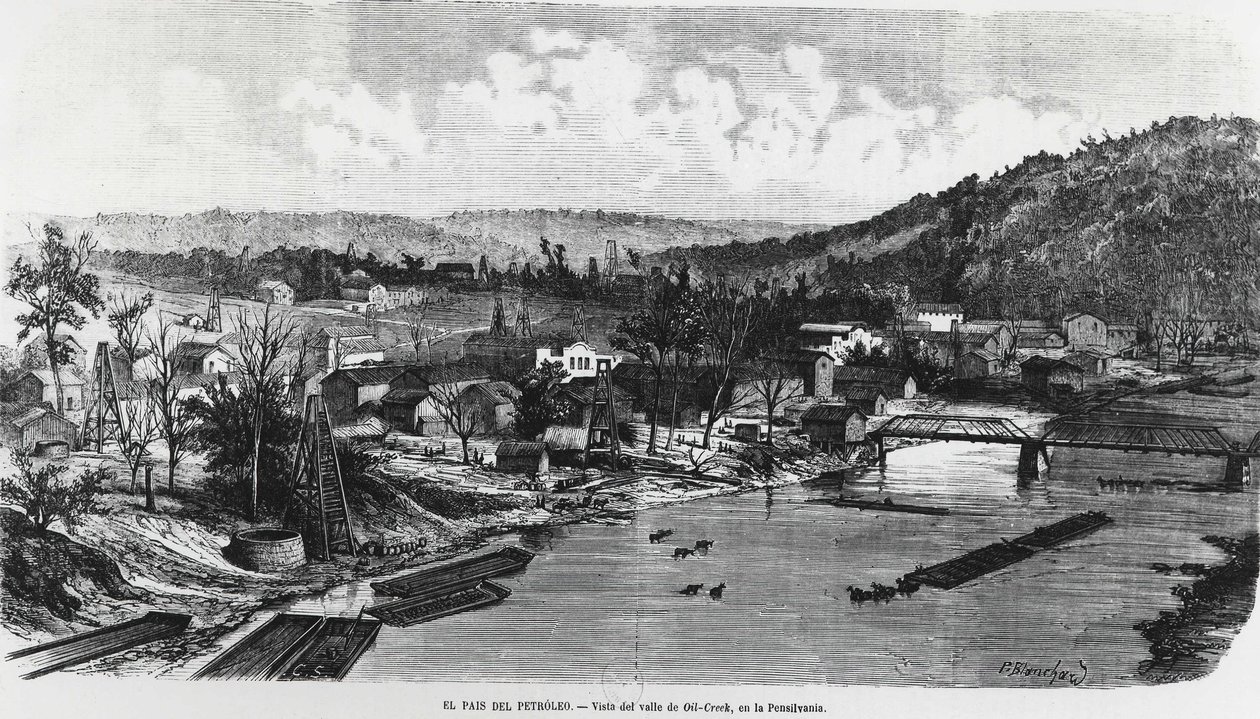 USA: Oljelandet i Pensylvania, Oil Creek Valley. av Unknown artist