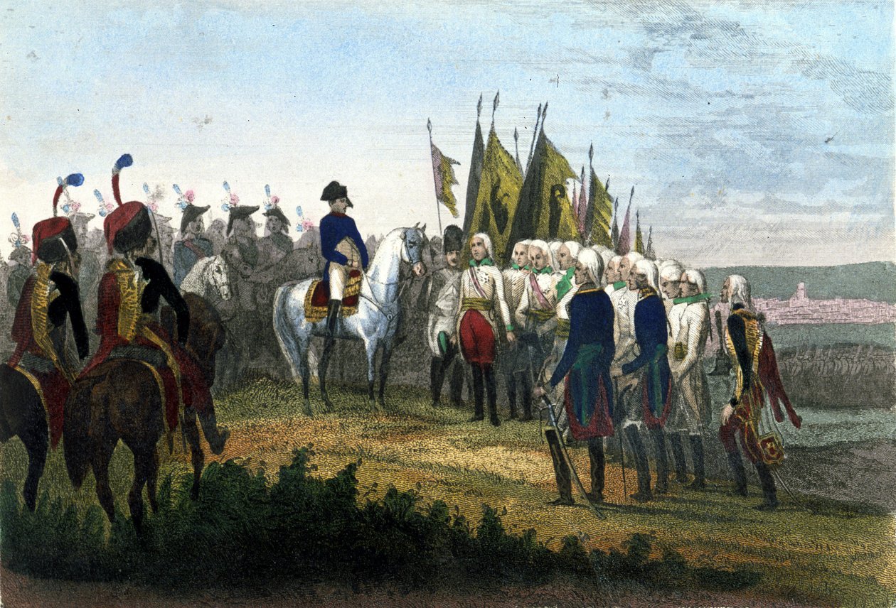 Ulm overgi seg. 20.10.1805. Den østerrikske hæren beseiret troppene til Napoleon. Gravering av 1800-tallet. av Unknown artist