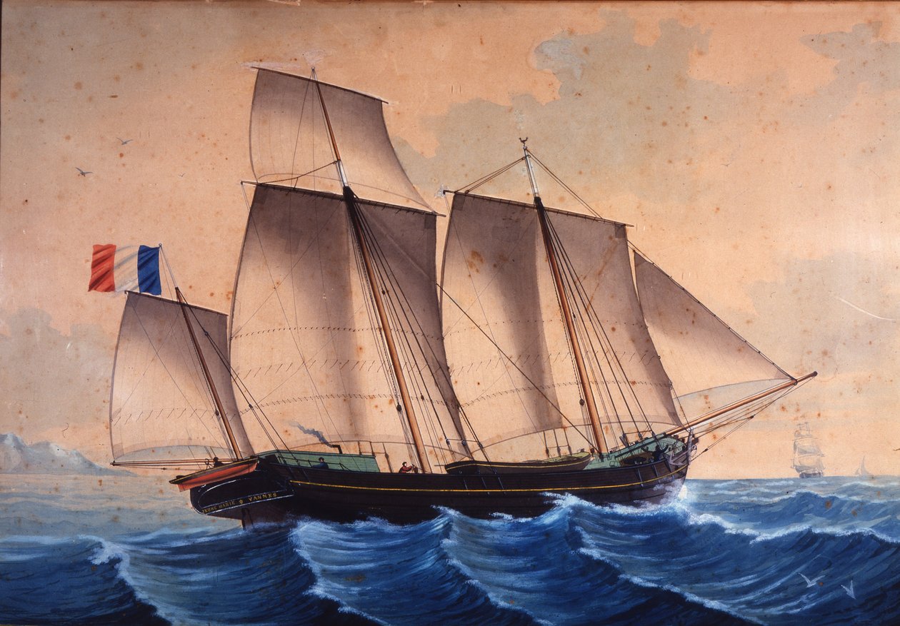 En lugger eller en tidevannsjeger (chasse-maree) ""Jeune Marie - Vannes"" av Unknown artist