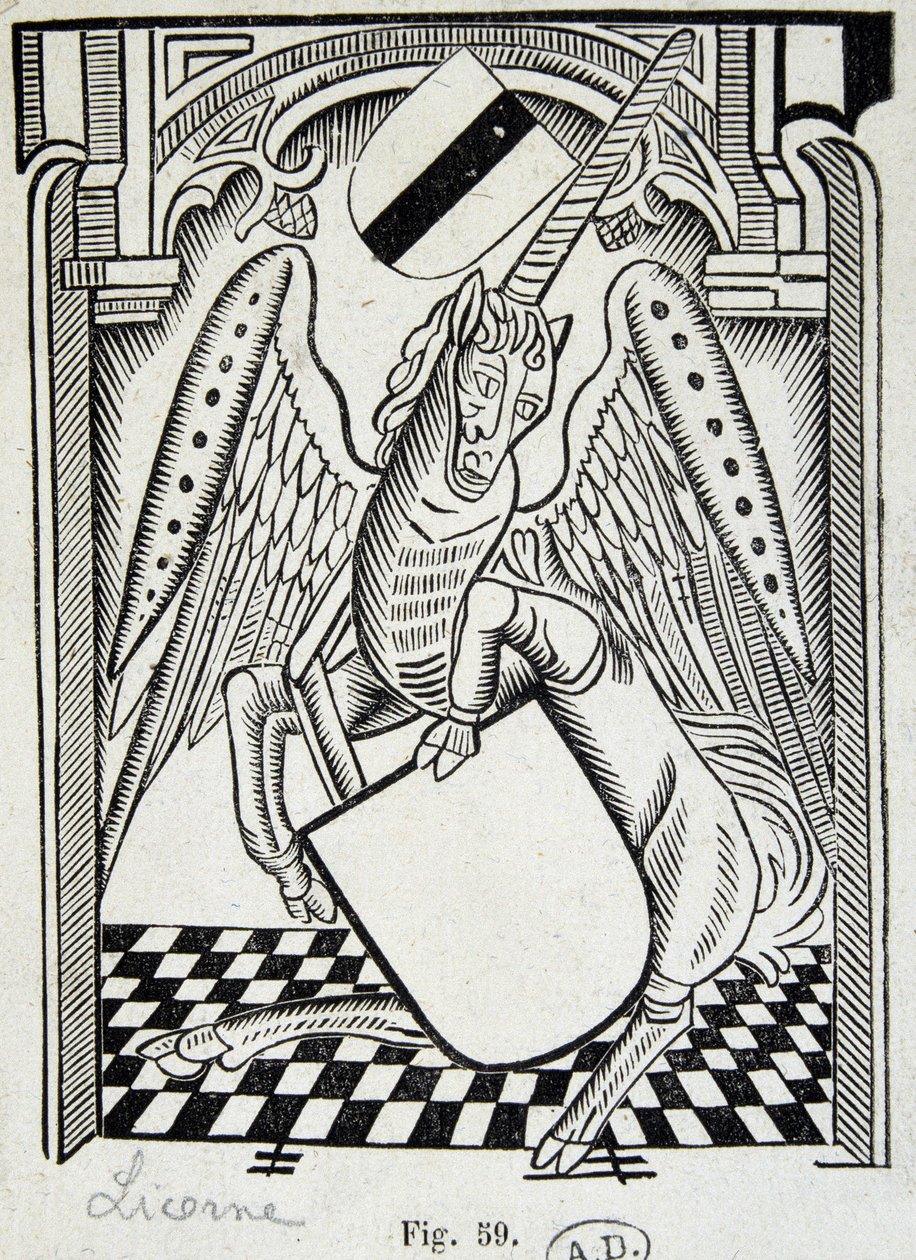 Enhjørning - gravering av det 15. århundre av Unknown artist