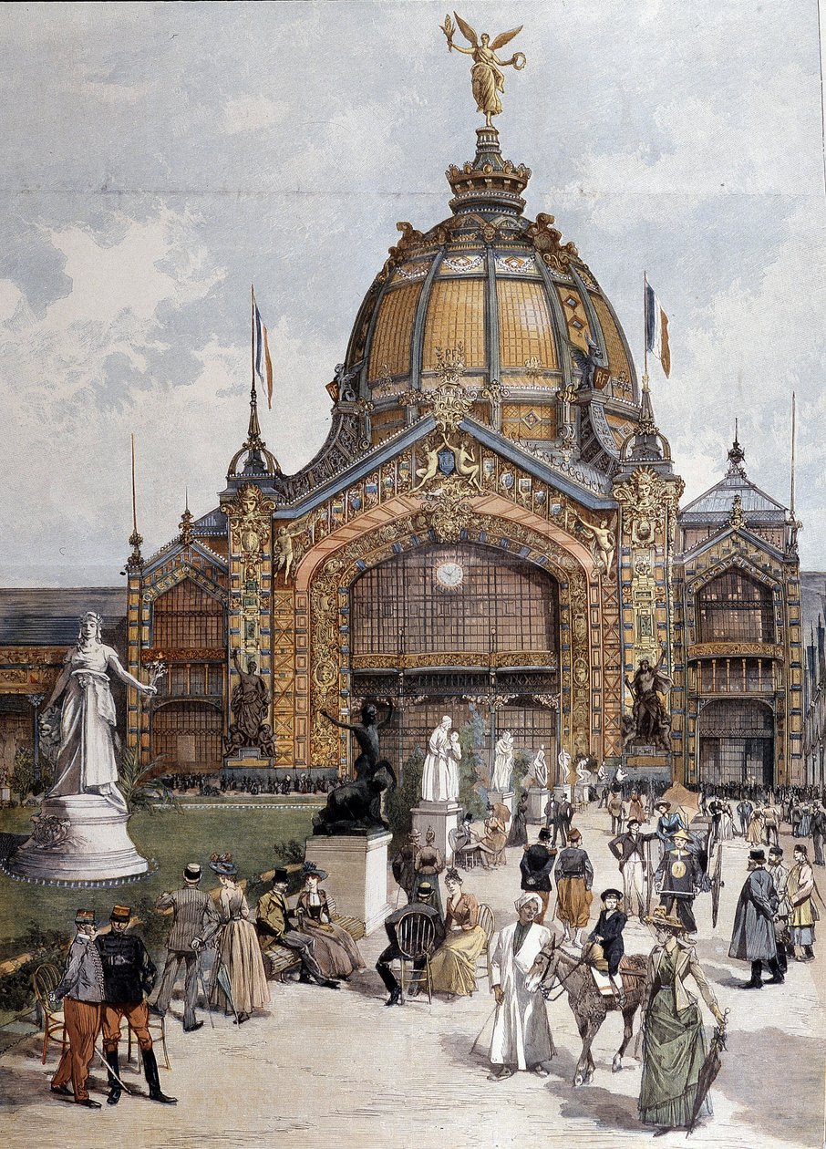 Universalutstilling, Central Dome i Paris-gravering fra 1889 av Unknown artist