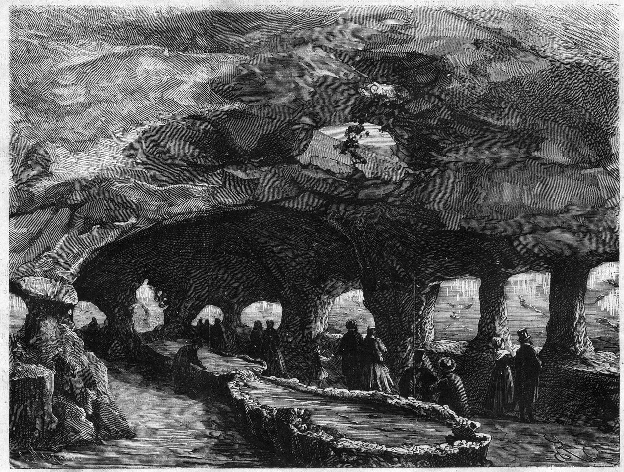 Universell utstilling: interiøret i det store havakvariet. Gravering i "The Illustrous Universe" av Unknown artist