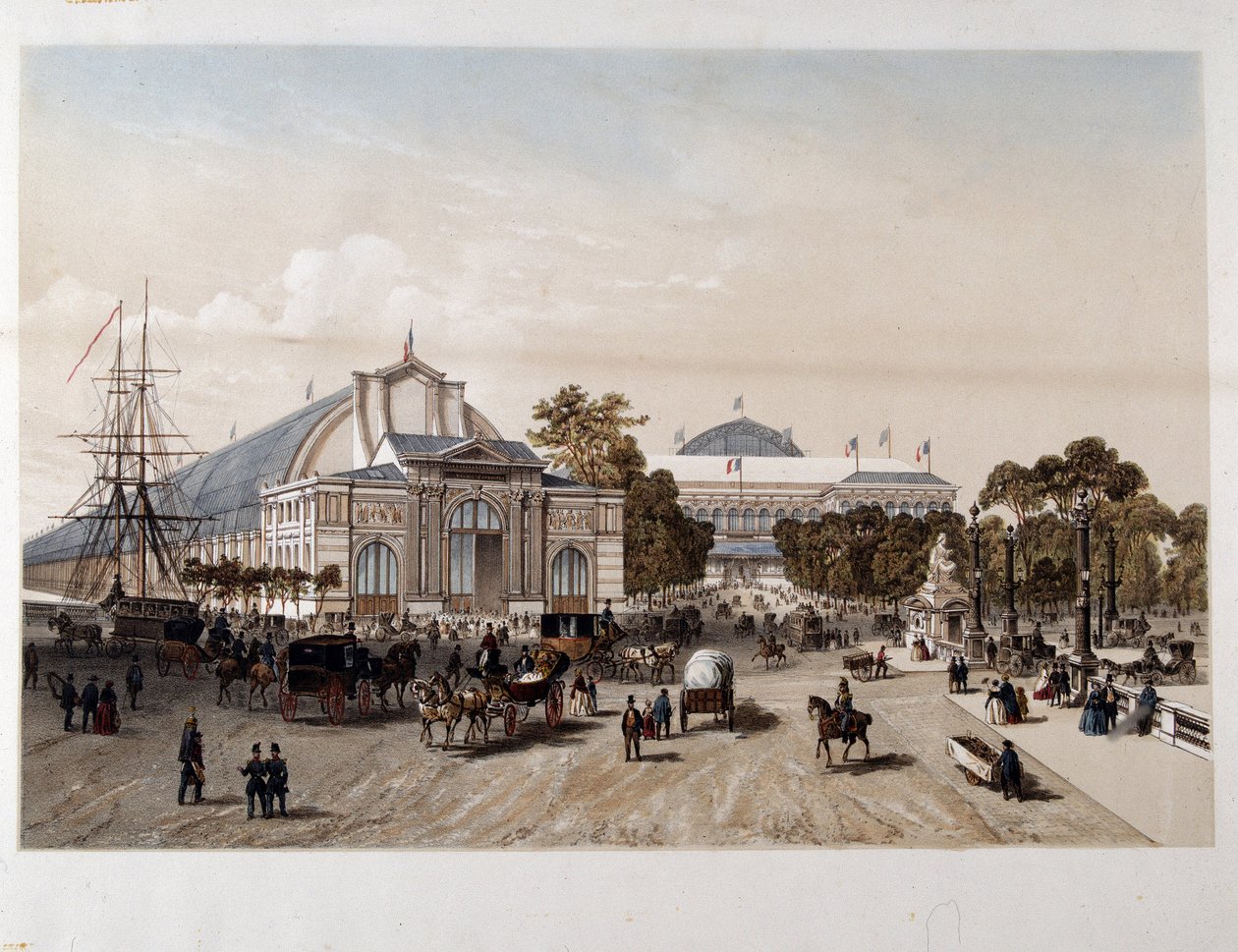 Universell utstilling fra 1855: Industripalasset - Litografi av Unknown artist