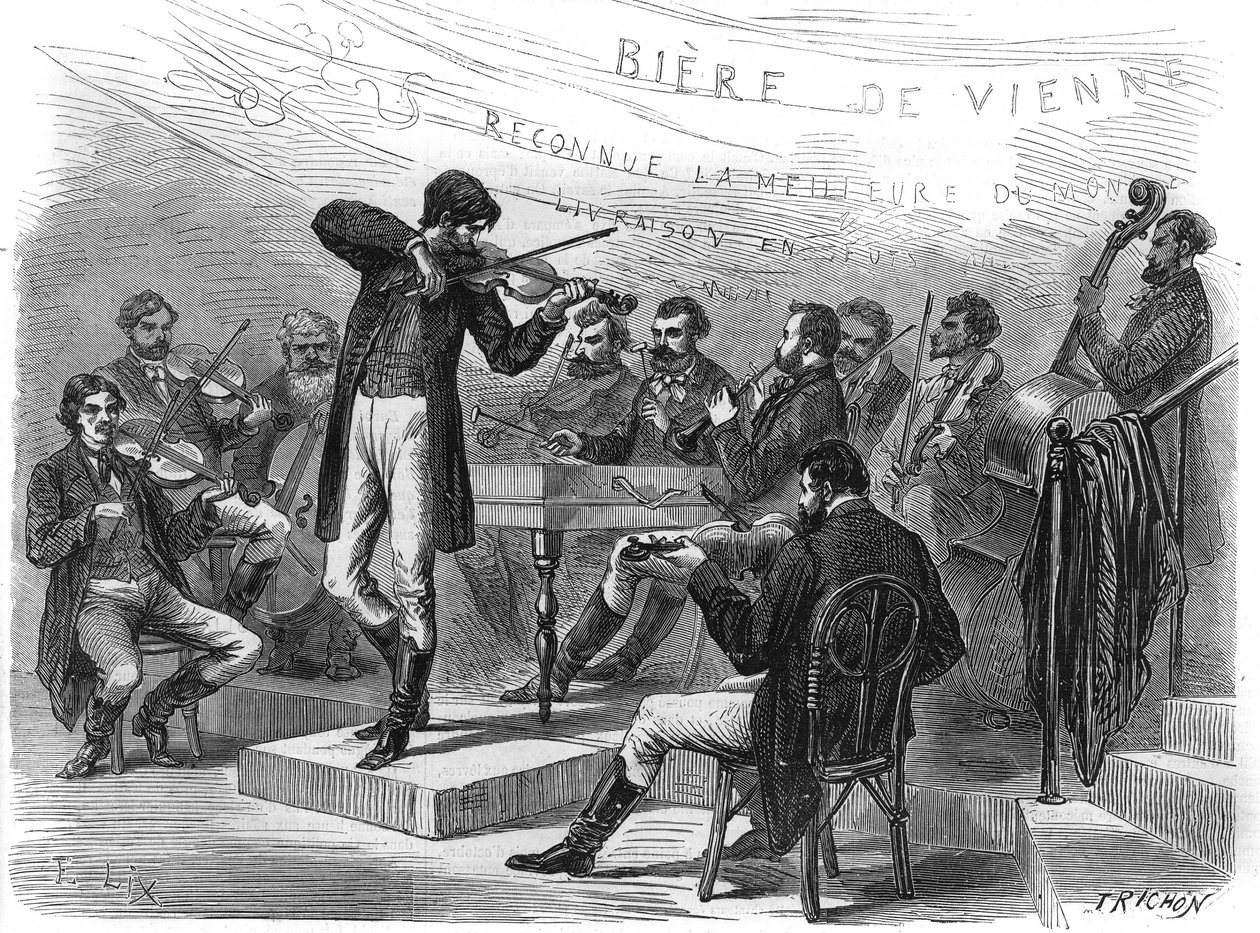 Universal exhibition: Gypsy musicians from the Austrian section. Engraving in “The Illustrous Universe” av Unknown artist