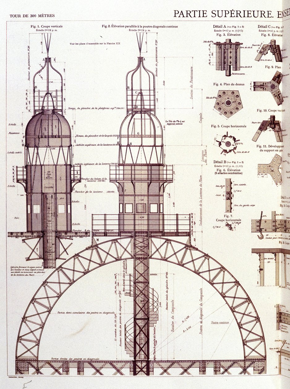 Øvre del (3. etasje) av Eiffeltårnet - industriell design av Unknown artist