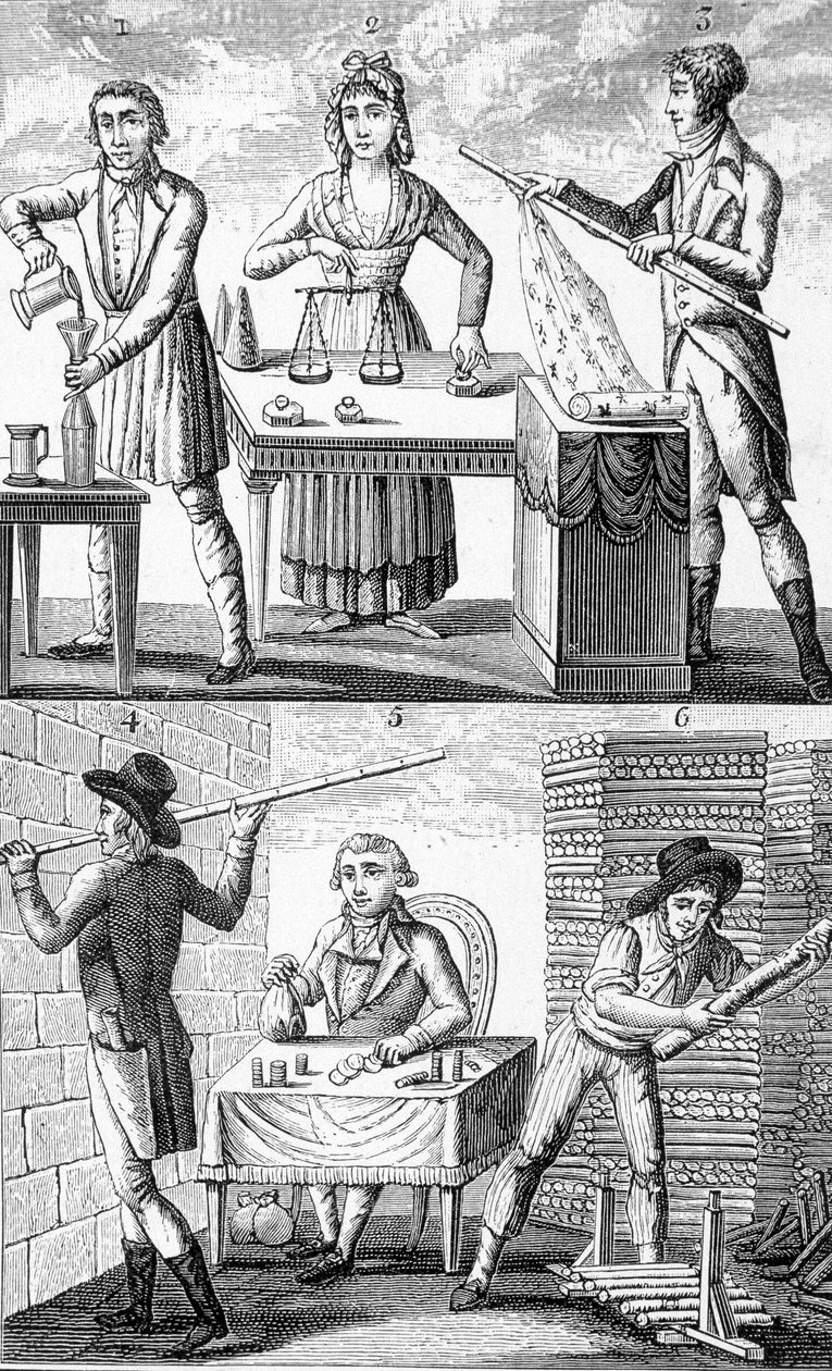 Bruk av nye vekter og mål i 1795. av Unknown artist