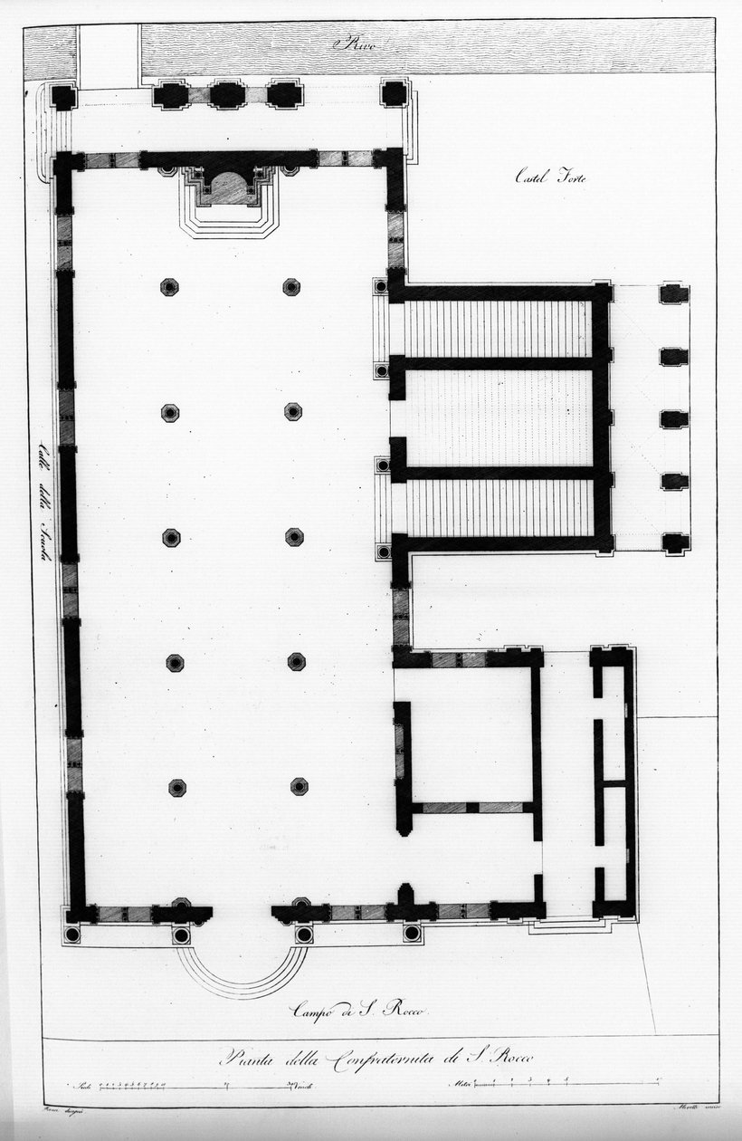 Venezia. School of San Rocco, grunnlagt i 1478. Plan. 1800-tallet. av Unknown artist