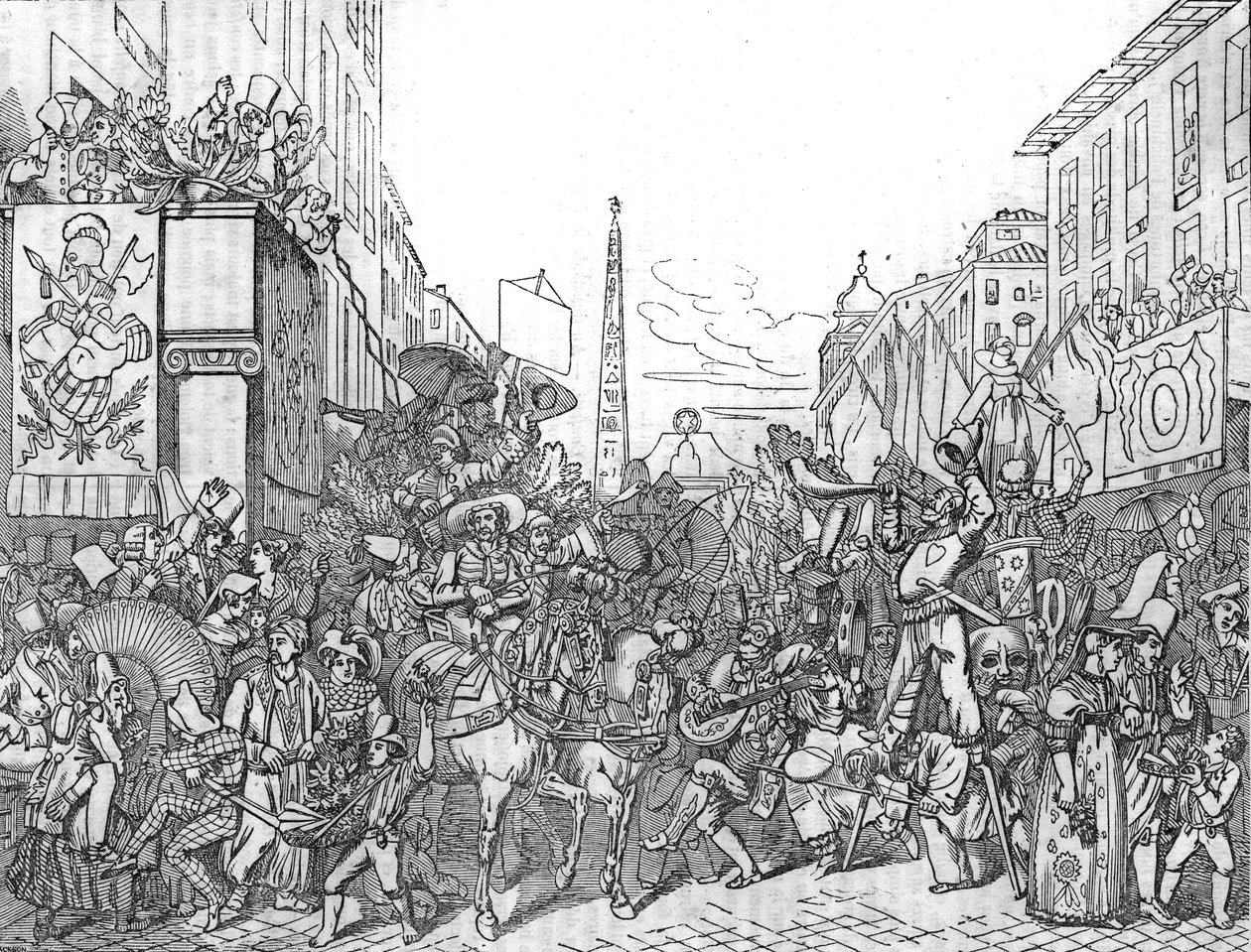 Via del Corso i Roma under karnevalet (Carnevale) i 1836. av Unknown artist