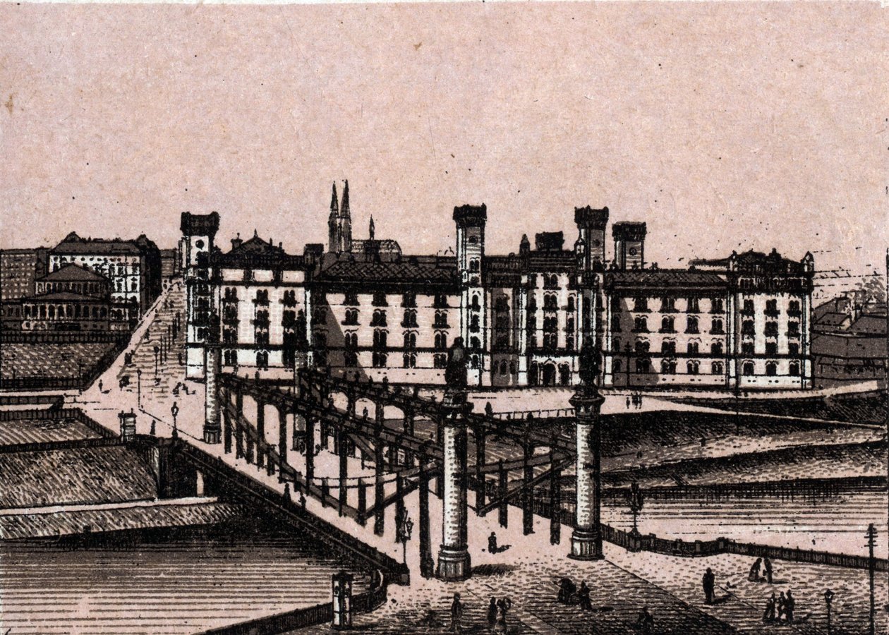 Wien (Wien), Østerrike: utsikt over arsenalet til prins Rudolphe og broen til Augarten. i "" Verden illustrerer 168 visninger"" Udatert (slutten av 1800-tallet) av Unknown artist