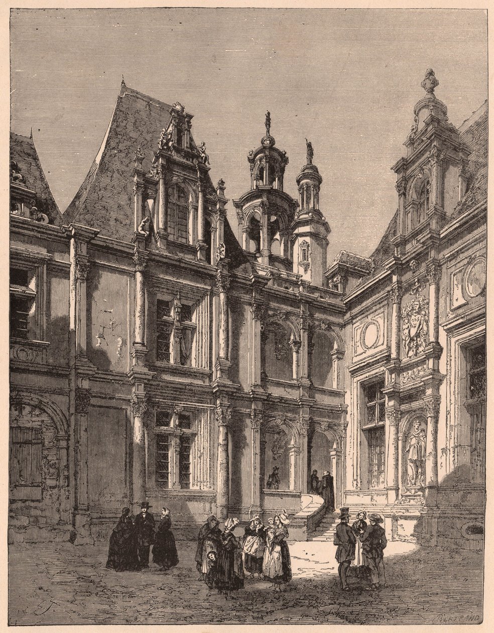 Utsikt fra det indre av gårdsplassen til Hotel Escoville i Caen i 1860, Frankrike av Unknown
