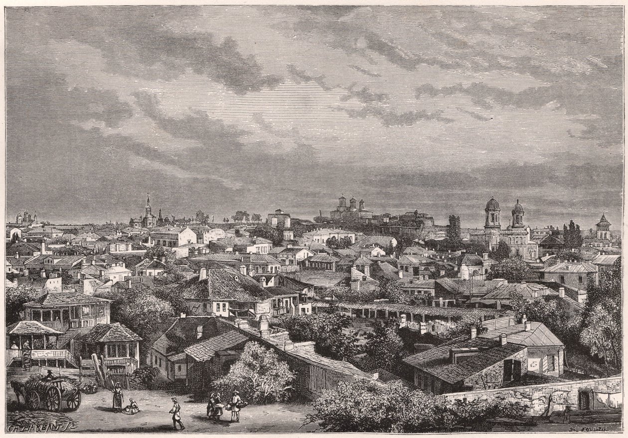 Utsikt over Bucuresti i løpet av XIX århundre av Unknown